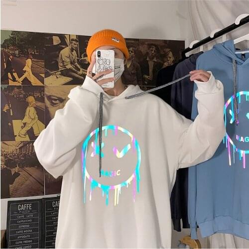 Oversized Men Smile Print Autumm Headwear Hoodie Pullovers Hip Pop Streetwear Male Casual Fashion Loose Style Hooded Clothes