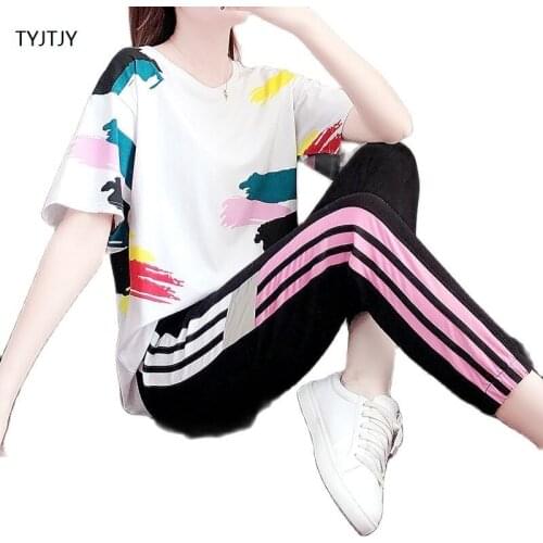 Han edition komen 2 piece crop top 2021 New short-sleeved Summer Summer sets Female easy leisure fashion tracksuit "women