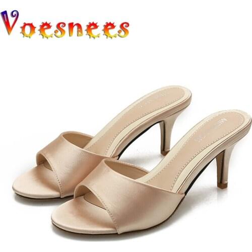 Voesnees Cool Slippers Womens Shoes 2021 New Fish Mouth Thin Heel Fashion in Summer High Heels Womens Slippers Large Slippers