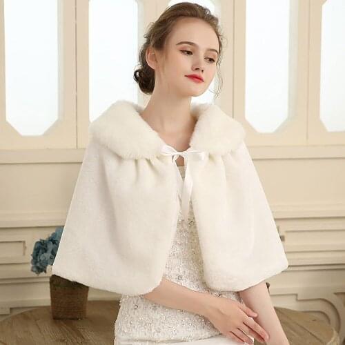 Women Wedding Bridal Cape Winter Warm Faux Fur Wrap Short Cloak Lady Thick Party Cold-proof Wind-proof Daily Shawl Prom Cape