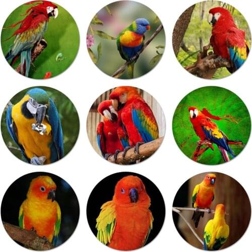 Garden flower Bird Ringneck Parrot Icons Pins Badge Decoration Brooches Metal Badges For Clothes Backpack Decoration 58mm