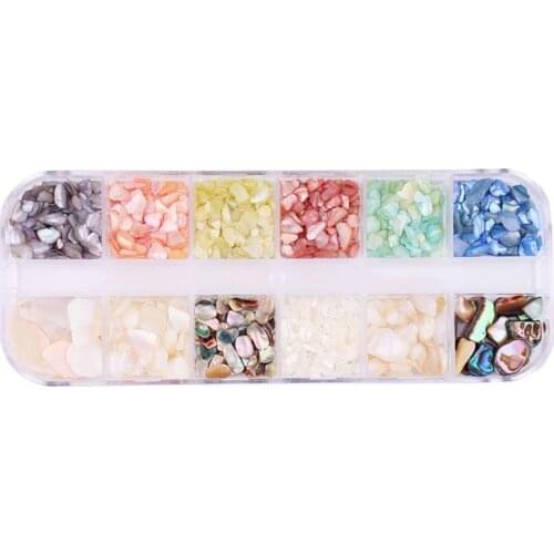 12grids/set Nail Irregular Abalone Shell flakes Crystal Alloy Rhinestone Mix-Crystal/Gold Foil Paper/Rivet Nails Art Shell Decor