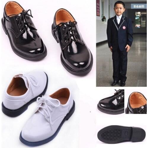 2021 spring and autumn boys' leather shoes with black and white British student single shoes 4-16 years oldboy performance shoes