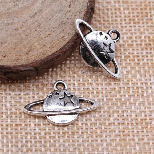 59pcs 14x22mm antique silver Cosmic solar system saturn charms diy retro jewelry fit Earring keychain hair card pendant