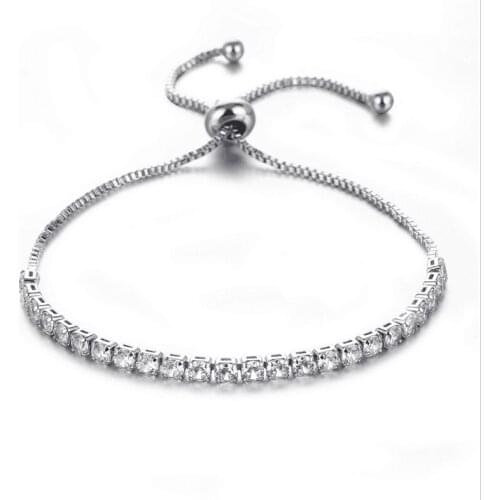 White Zircon Silver Plated Argent Hand Rope Link Chain Bracelet Adjustable Size 15 25 Cm M01-CL001