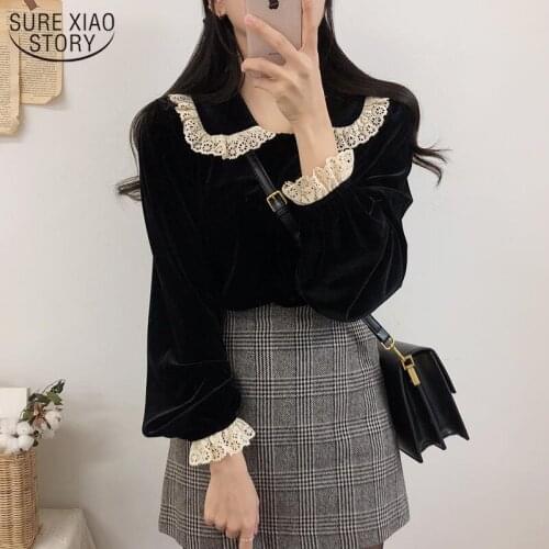 Black Oversize Tops Autumn New Long Sleeve Girls Blouse Korean Vintage Womens Shirt Single Breasted Winter Clothes Women 11606
