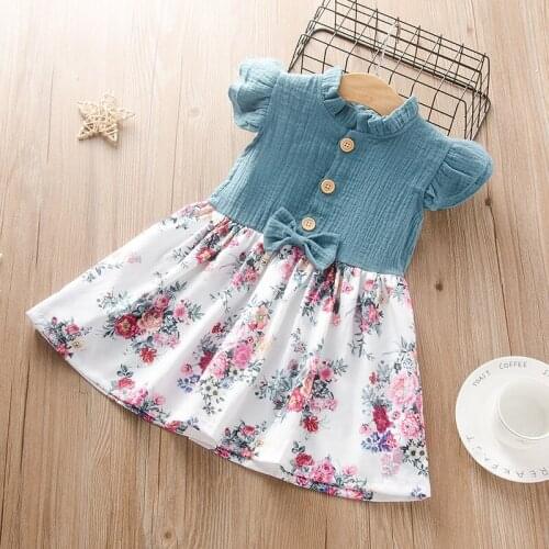 Kids Girls' Dress Floral Print Blue Wine Knee-length Short Sleeve Flower Active Dresses Summer Regular Fit 2-8 Years