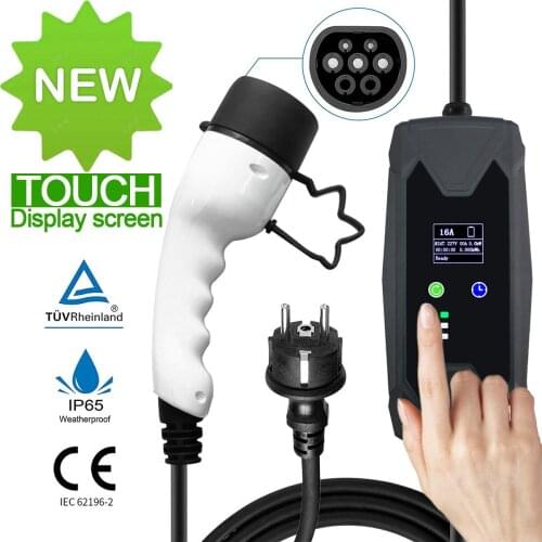 J1772 Type 1 IEC62196 Type 2 EVSE EV Portable touch screen Charger 16Amp electric car charger