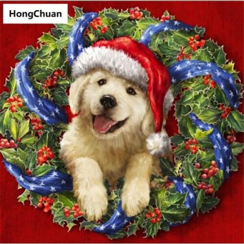 Puppy Christmas 5D DIY Square/Round Diamond Painting Cross Stitch Mosaic Diamond Embroidery Home Decoration Gift