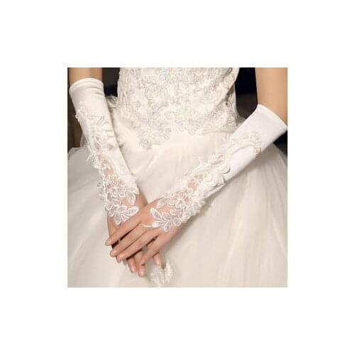 Lace long white fingerless beads fashion flower girl bridesmaid women dancing party performance wedding gloves