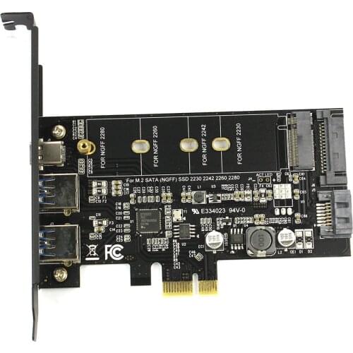 M2 SATA B Key to PCI-e 3.0 Controller Converter Riser Card 2x USB3.0 & Type-c M.2 PCIe Adapter for 2280 2260 2242 2230 for NGFF