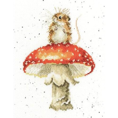 Fashional Embroidery Hamster on Toadstool Mini Counted Cross Stitch Kits with 100% Cotton Floss & Free Shipping for Wall Decor