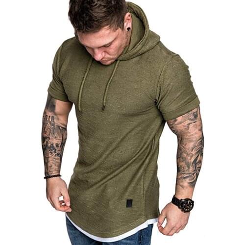 2021 New Fashion Mens Fit Summer Slim Summer Short Sleeve T-Shirt Casual Shirt Tops Clothes Hooded Muscle Tee M-3XL