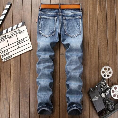 Design New Hole Ripped Jeans Men Fashions Embroidery Animal Blue Denim Trousers Top Quality Spring Autumn Zip Straight Jeans
