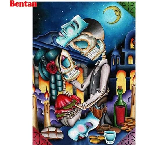 Diy Diamond Painting Full Square round Drill 5D Cartoon skull couple Home Decor Wall Art Embroidery Cross Stitch Halloween Gift