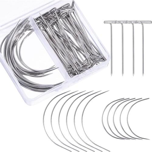 70Pcs Hair Weave Wig Making Kit T Pins C Curved Needles for Knitting Sewing