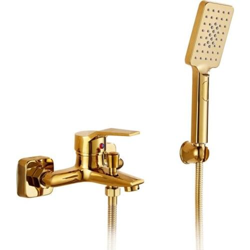 Gold Bath and Shower Faucet Set Soild Brass Bathroom Shower Faucet Mixer Tap With Handheld Hot and Cold Wall Mounted