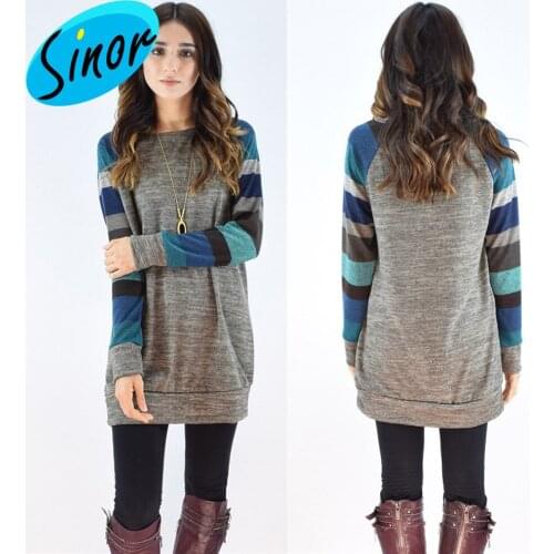 [Bottom Price]Foreign Trade New Style for Autumn and Winter Womens Striped Raglan Long Sleeve Color Matching round Neck Dress