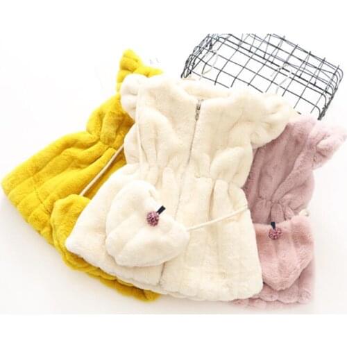 2018 New fashion warm spring Winter Vests for girls,princess fleece Girl Waistcoat with bag,Kids Clothes outerwear for 1-5 years