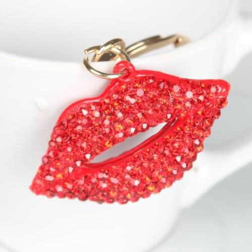 Red Lip Lovers Kiss New Fashion Cute Rhinestone Crystal Purse Bag Key Chain Gift 2014 New Arrive Special