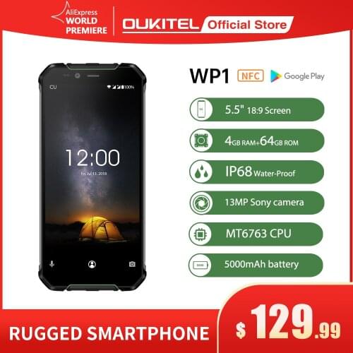 OUKITEL WP1 IP68 Waterproof Smartphone 5000mAh 4GB 64GB Camera Face/Fingerprint Unlock Android 10 5.5 inches Mobile