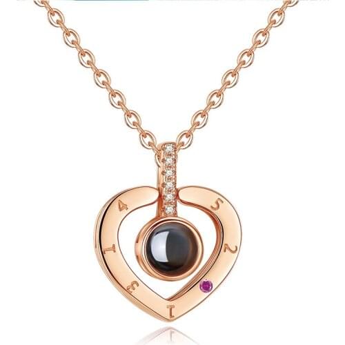 S925 Sterling Necklace Love Memory Heart Shaped 100 Language Projection Necklace Female Jewelry