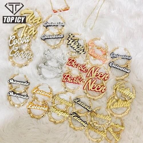 Personalized Letter Custom Name Stainless Steel Made Acrylic Name plate Earring Custom Shape Hoops