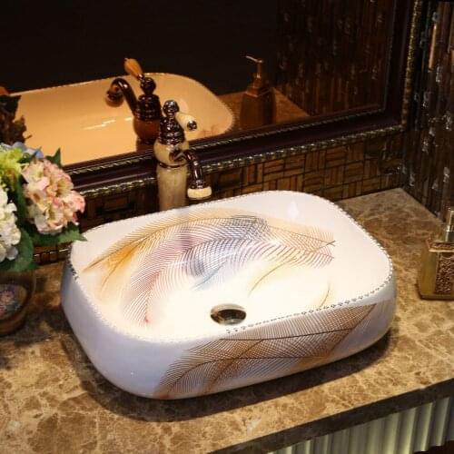 Luxurious Rectangular porcelain bathroom vanity bathroom sink bowl countertop Rectangular Ceramic wash basin bathroom sink