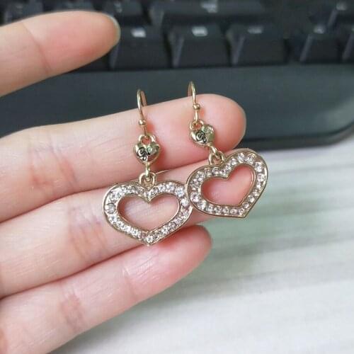 New Cute Sweet Hollow Letter Love Heart Drop Earrings For Women Fashion Micro Zircon Paved Pendientes Bride Wedding Jewelry