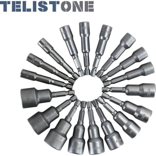 TELISTONE 6mm~19mm Magnetic Hex Socket Sleeve Nozzles Nut Driver Set for Power Drills Impact Drivers Power Screwdriver Handle