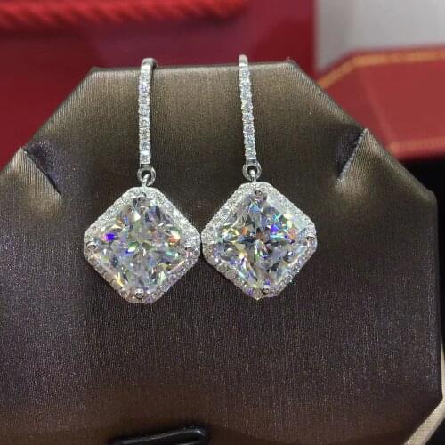 Huitan Gorgeous Silver Color Crystal Square Zirconia Drop Earrings Women Brilliant Bridal Marriage Earrings Gift Fashion Jewelry