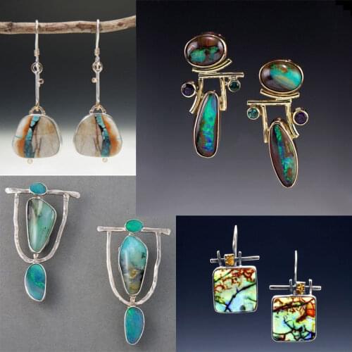 Vintage Earrings 2020 New Green Stone Dangle Earrings For Women Girl Bohemian Statement Pendant Earring Brincos Mujer Z4D294