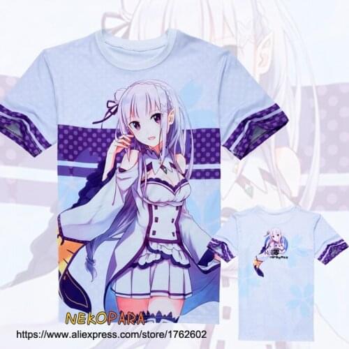 Japanese Summer T-Shirt Re:Zero kara Hajimeru Isekai Seikatsu Emilia Anime Men Women Casual Short Sleeve Shirt Tee Tops