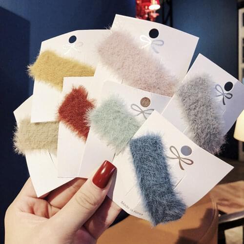1Pcs Faux Fur Geometric Square Hair Clips Plush Hairpins Autumn Winter Soft Solid Color Barrettes Hair Accessories Bangs Clips