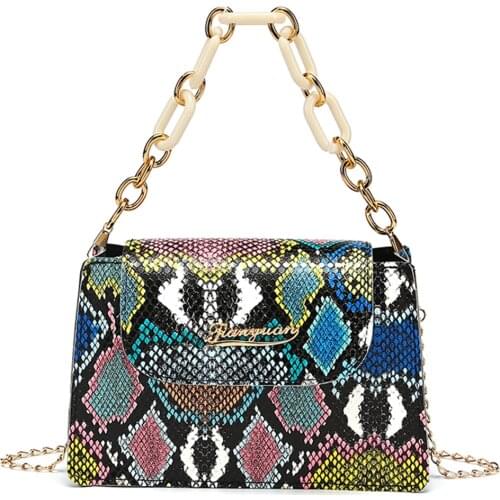 Womens Bags Trend 2021 Luxury Handbag With Short Handle Leather Shoulder Crossbody Bag Snake Pattern Chain Ladies Small Purse