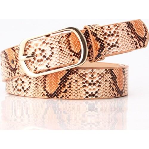 Snake Skin Print Belts For Women Gold Pin Buckle Waistband PU Leather Belt Women Snake Pattern Dress Jeans Leather Belt