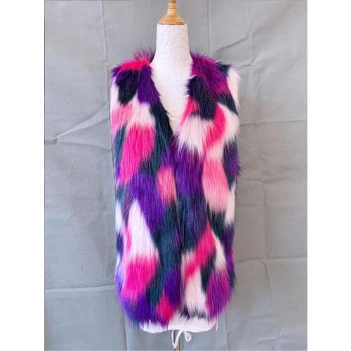 Veste Femme Mixed Color Women Imitation Fur Vests V Neck Warm Female Fake Fur Waistcoats Пальто Женское Fashion Coat J3504