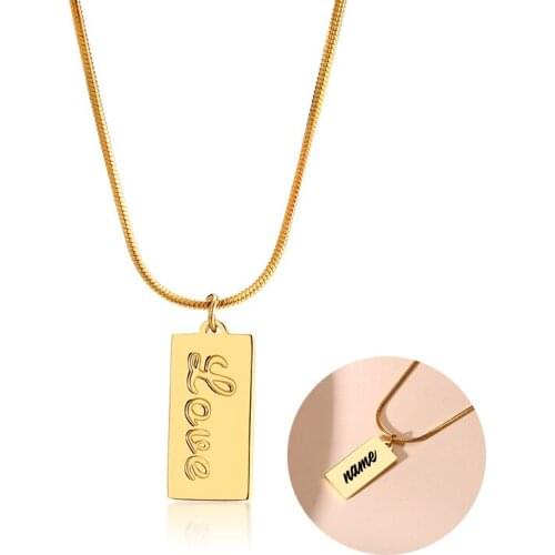 Love Necklace Women Engrave Name Date Stainless Steel Dog Tags Pendant For Mom Friend Gift