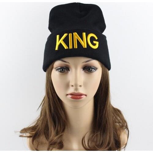 Winter King Queen Beanies Hats For Ladies Men Women Autumn Warm Letter Embroidery Knitted Skullies Hat Hip Hop Ski Sport Caps