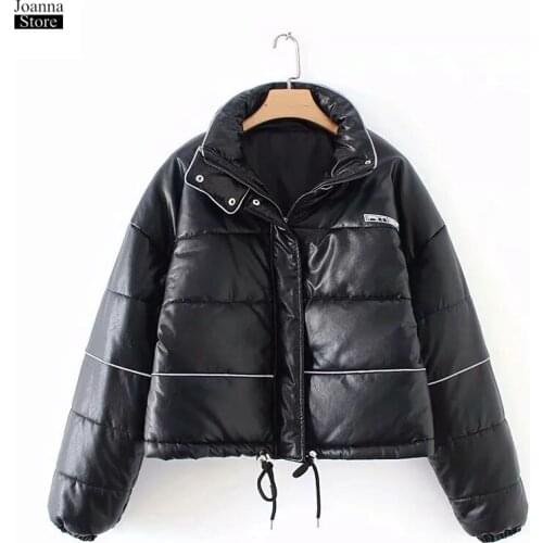 Winter jacket women black plus size thick coat streetwear jackets cotton coats stand collar outwear fashion warm letter clothes