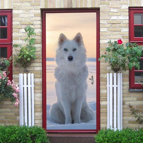 2Pcs/Set White Wolf Door Stickers Home Decor Waterproof Wallpaper for Doors PVC Art Poster Self-adhesive Mural Decal deursticker