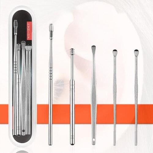 50% Hot Sale 5Pcs Stainless Steel Spiral Ear Picks Spoon Wax Removal Cleaner with Box Ear Cleaner Spoon Care Ear Clean Tool