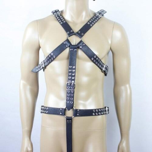 Male Body Bondage Harness Leather Suit Bondage Gear With Penis Ring Cockring Adult Sex Products Fetish Strap On Harness BDSM Toy