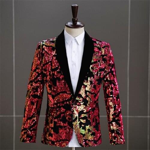 Blazers mens sequined suit stage fashion slim костюмы мужские temperament wholesale traje de hombre red jacket платье-пиджак