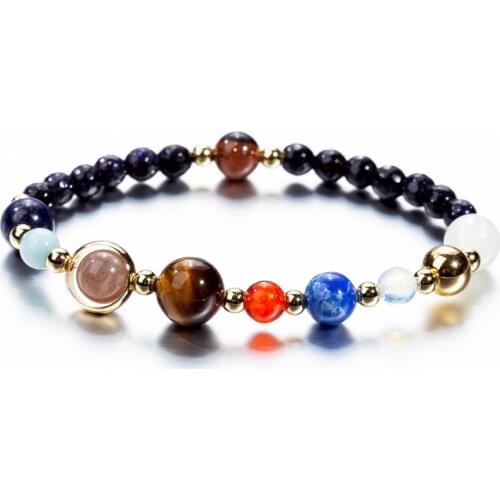 Universe 9 Planets In The Solar System Bracelets Guardian Star Stones Beaded Stretchy Couple Bracelets