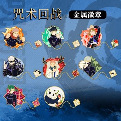 Anime Jujutsu Kaisen Gojo Satoru Fushiguro Megumi Bronzing Metal Chain Badge Button Brooch Pins Collection Souvenir Cosplay Gift