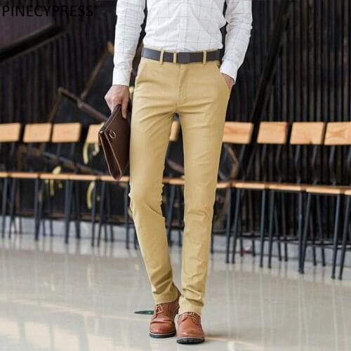 98% Cotton 2% Spandex Anti-pilling Man Trousers Spring Autumn Business Khaki Slim Male Full Length Long Chino Men Formal Pants
