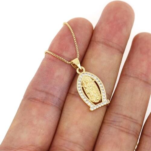 2021 Virgin Mary Pendant Necklace Religion Dainty Golden Christian Cubic Zircon Necklace For Women Femme Party Jewelry