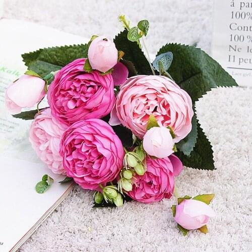 Prouddodiman Beautiful Rose Peony Artificial Silk Flowers Small bouquet flores Home Party Spring Wedding Decoration Fake Flower