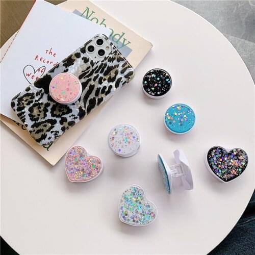 Glitter Glue Heart Phone Stand Holder Foldable Finger Griptok Stand for IPhone Samsung Cellphone Support Bracket Accessories